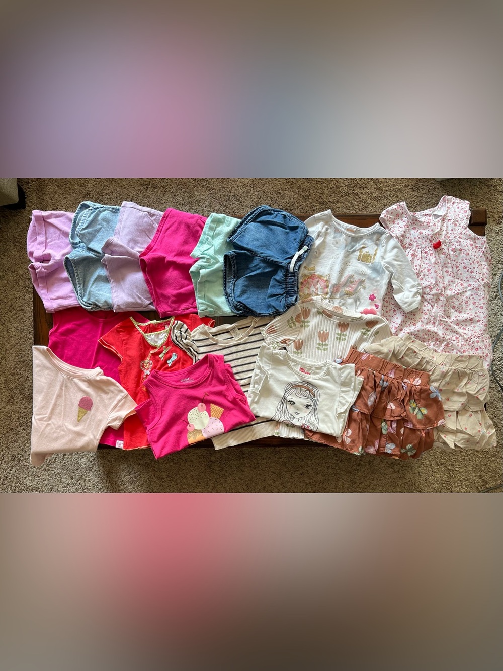 Girls' Mixed Tops and Shorts Bundle - Pink, White, Mint, Denim 4T